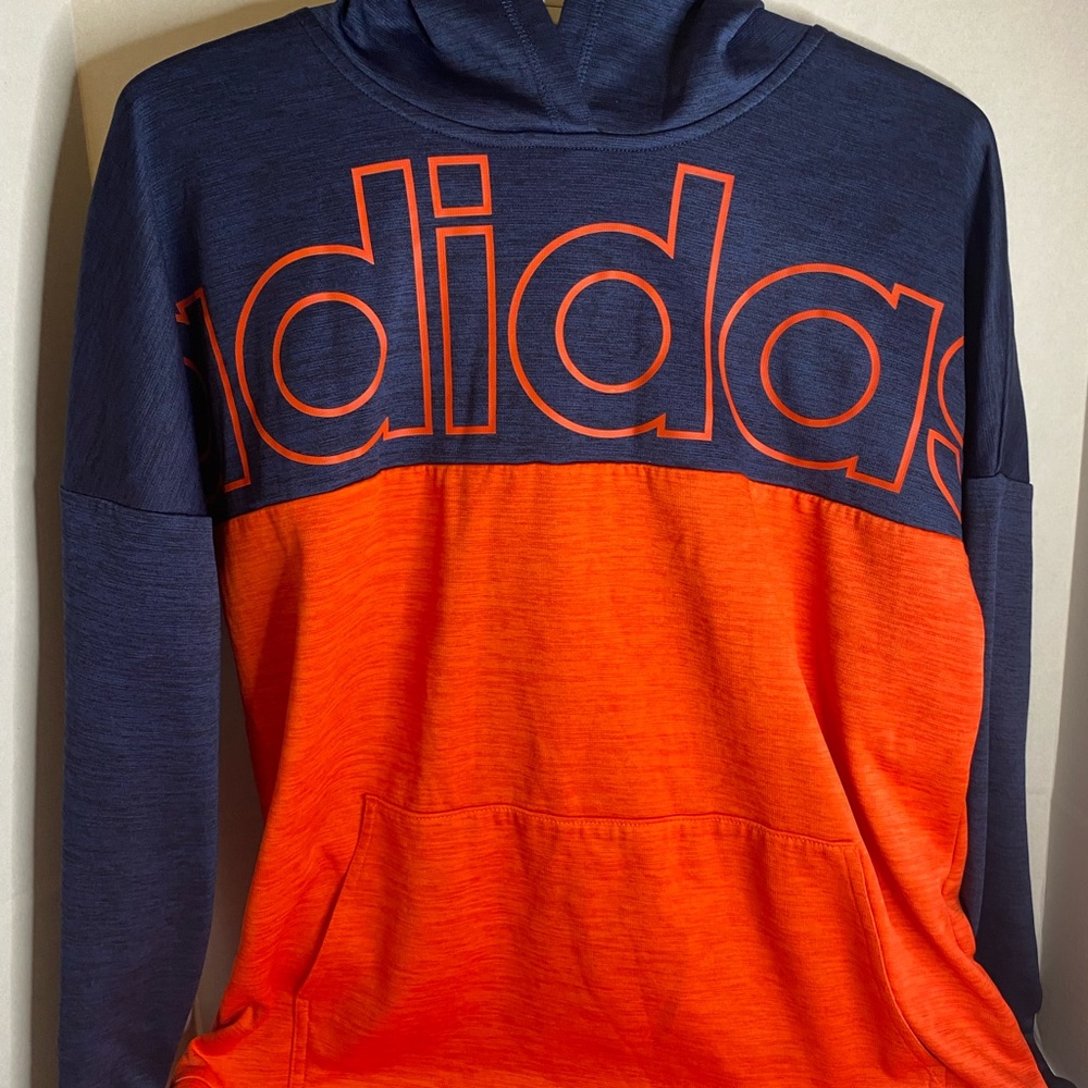 adidas Navy and Orange Colorblock Hoodie Sweatshirt